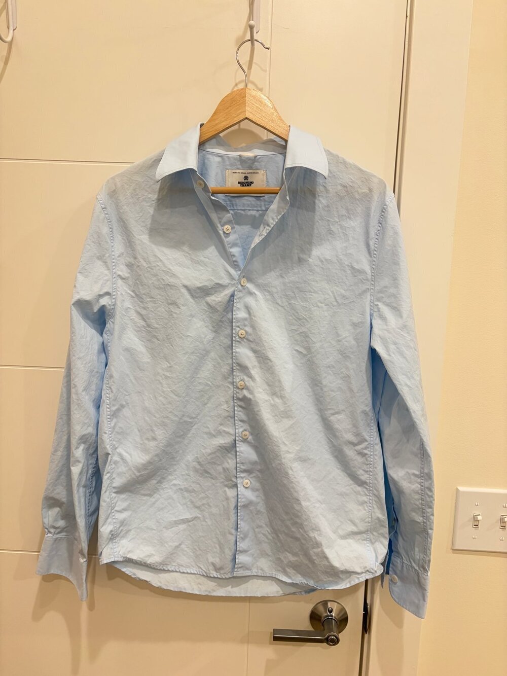 Reigning Champ Cotton Button Up Shirt Light Blue Men's Medium